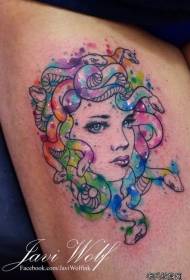 Thigh xim splashing Medusa tattoo qauv