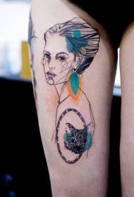 Stíl sceitse cos lé patrún tattoo portráidí ban ildaite