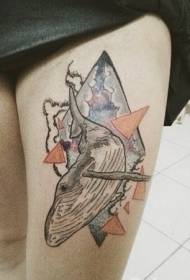 Umbala womlenze olula wejometri wesitayela se-whale tattoo