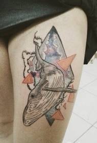 Leg color simple geometric style whale tattoo pattern