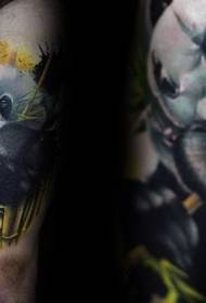 Combok élénk színű panda és bambusz tetoválás mintával