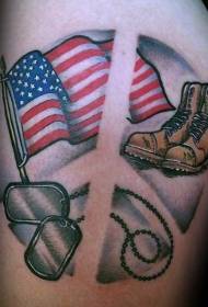Novu mudellu di tatuaggi di culori di striscia pacificazione di u tatuu di bandiera pacífica