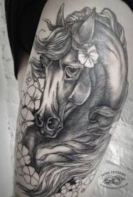 Χαρακτική στυλ μαύρες γραμμές χαριτωμένο μοτίβο τατουάζ άλογο