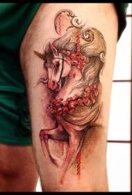 Malalim na kulay na magandang unicorn na pattern ng tattoo ng bulaklak