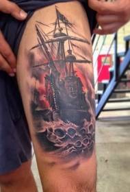 Ọna sailboat tatuu awọ tatuu lori awọn ese