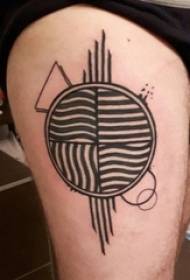 Cosce da ragazzo su linee nere geometriche semplici linee creative tatuaggi rotondi