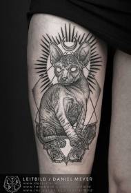 Modeli gjeometrik i tatuazheve të maceve pa flokë të zezë dhe të bardhë