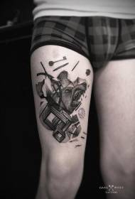 Reiteen mustavalkoinen geometrinen karhu-tatuointikuvio
