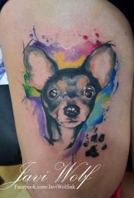 허벅지 강아지 초상화 수채화 스타일 문신 패턴