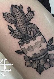 Padrão de tatuagem de picada de flor de cacto na coxa