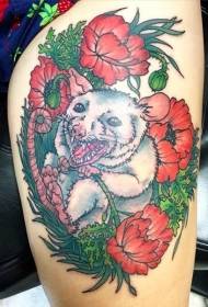 Benfarve hvid rotte i valmue tatoveringsmønster
