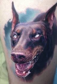 Boze doberman en blauw achtergrondtatoegeringspatroon