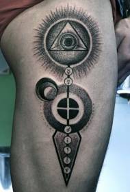 Thigh black point thorn mysterious geometric symbol eye tattoo pattern