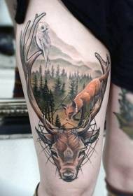 Naravni svet stegna vzorca tetovaže lisice sove