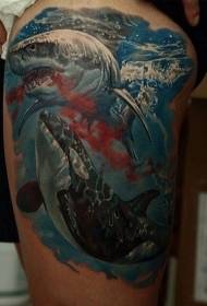 Umbala ongamaqiniso wesitayela esimibalabala sethanga elinegazi le-whale tattoo