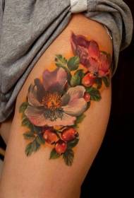 Realistični šareni cvjetni uzorak tetovaže na nogama