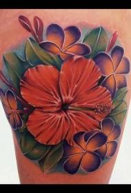 ბარძაყის ლამაზი ფერის ყვავილები ტოვებს tattoo ნიმუშს