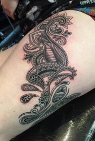 Modello di tatuaggio di pianta dall'aspetto piacevole nero di coscia