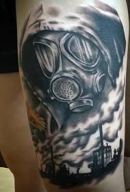 Stegno cvetni slog grozljivo plinsko masko in badlands tattoo vzorec