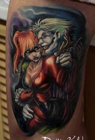Modello di tatuaggio sexy e pagliaccio della donna sexy del fumetto di colore della coscia