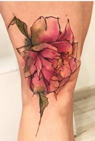 腿素描風格水彩花卉紋身圖案