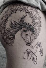 Cavallo di pittura di Sepula cumminata cù un mudellu ornamentale di tatuaggi fiurali