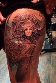 Modello di tatuaggio di coscia in stile fantasy color donna