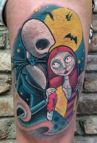 Pola tato pasangan zombie kartun yang indah di paha