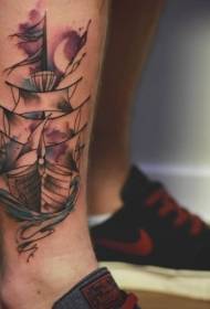 Modello maschile tatuaggio minimalista gambe marrone nero barca