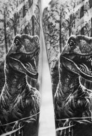 Pola tato hutan dinosaurus realistis gaya hitam dan putih