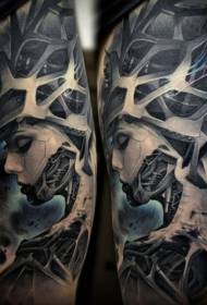 Modello di tatuaggio meccanico moderno stile tradizionale ragazza