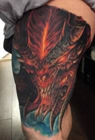 Comb illusztráció stílusú színes fantasy démon tetoválás minta