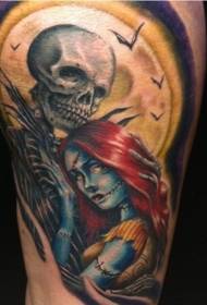Thigh cartoon skull with female zombie tattoo pattern