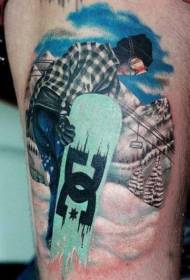 Retrat de tonyó de color realista patró de tatuatge de snowboard