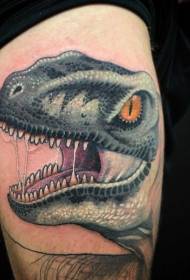 Тхигх нова школа обојена злим диносауруса тетоважа узорак