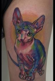 Patrón de tatuaje de gato esfinge de color arco iris