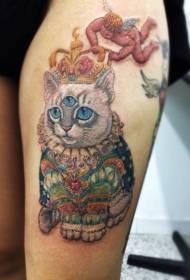 大腿彩色皇家貓紋身圖案