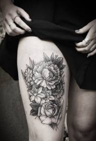 Modello di tatuaggio di fiori vari grigio coscia