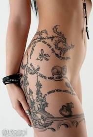 Padrão de tatuagem de animal e letra de coxa sexy beleza
