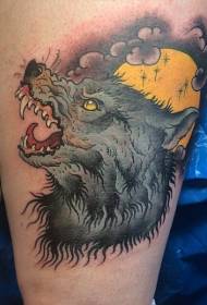 Been moderne moderne maan wolf hoofd tattoo patroon