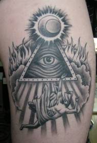 Modello di tatuaggio geometricu ochju neru ritrattu grigio di a coscia