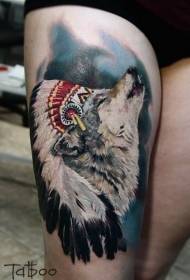 Mmala oa leoto la 'nete setšoantšo sa indian wolf tattoo