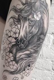 Comb természetes színű szomorú ló virág tetoválás minta