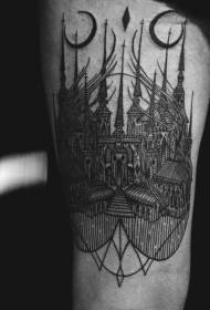Garis paha hitam corak gaya corak tattoo katedral fantasi