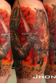 Knight mzee medieval rangi na muundo wa tattoo ya farasi