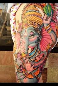 Patrón de tatuaje de deus do elefante indio, brillante, coxa