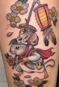 Cov yeeb yuj Japanese nas nrog paj thiab teeb tattoo qauv