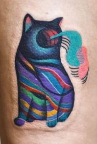 超現實主義風格的彩色貓紋身圖案