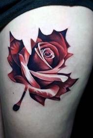 Kāju krāsas rožu kļavu lapu tetovējuma raksts