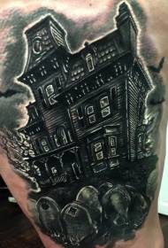 Coxa assustador casa escura e cemitério tatuagem padrão